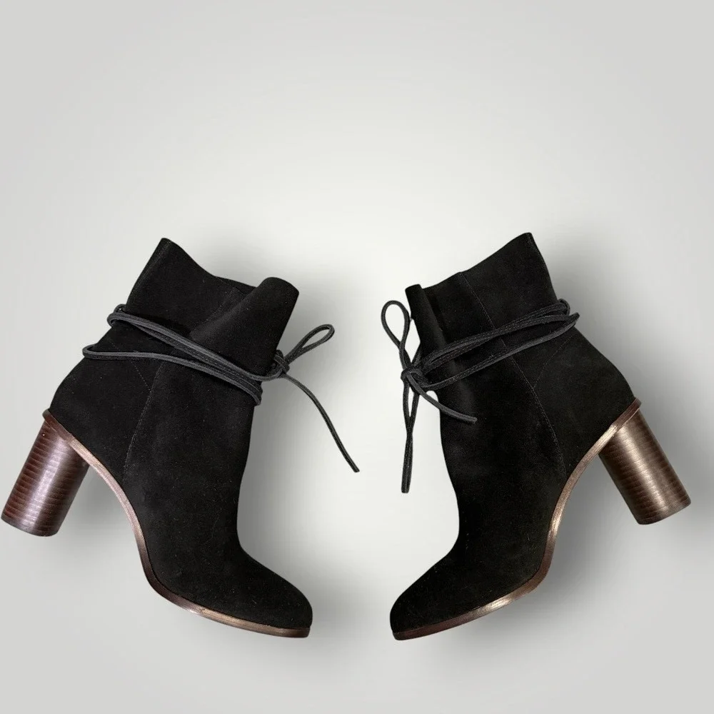 Pour La Victoire Irona Womens‎ Black Suede Wrap Tie  Ankle Boots Size 10